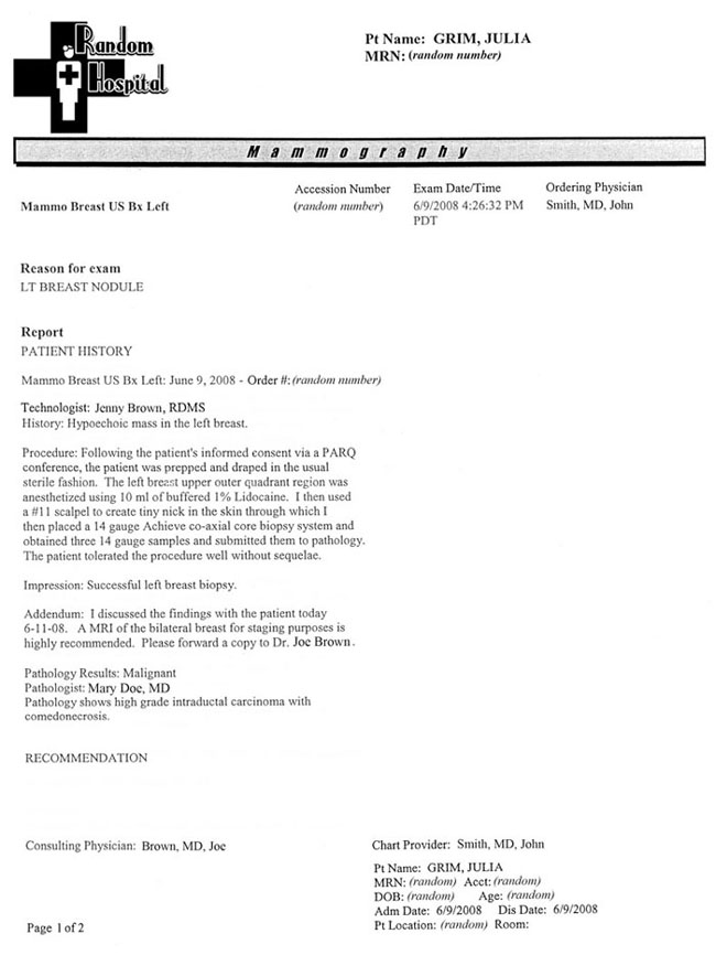 Page one of the initial biopsy...